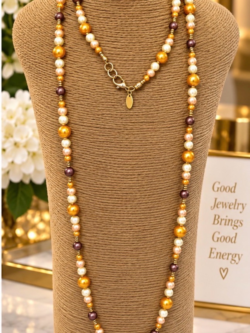 Fresh water Pearl & Mauve Beaded Long Necklace - Unbranded
